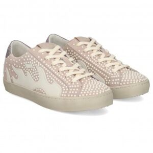 GAMIN flame embroidered Pearl Embellished Leather Sneakers NWT in Neutral